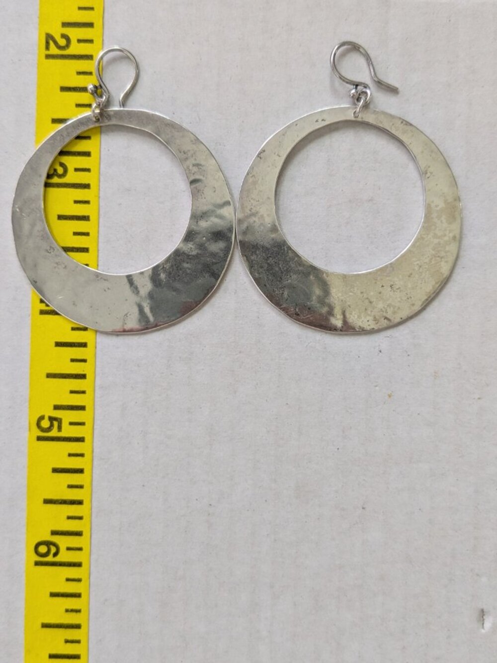 Heavy Silver Tested Signed C.L. Hammered Dangle Hoop Pierced Earrings